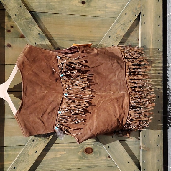 VINTAGE BROWN LEATHER VEST FRINGES NEW WITH TAG DREAM APPAREL WESTERN COWBOY - Picture 7 of 7